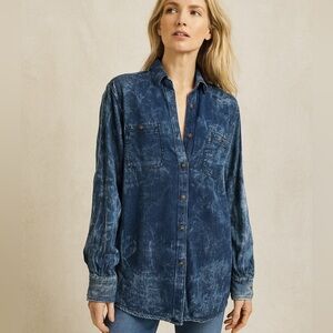 Men’s Denim & Flower Blue Textured Button Down Shirt Unisex  Super Soft